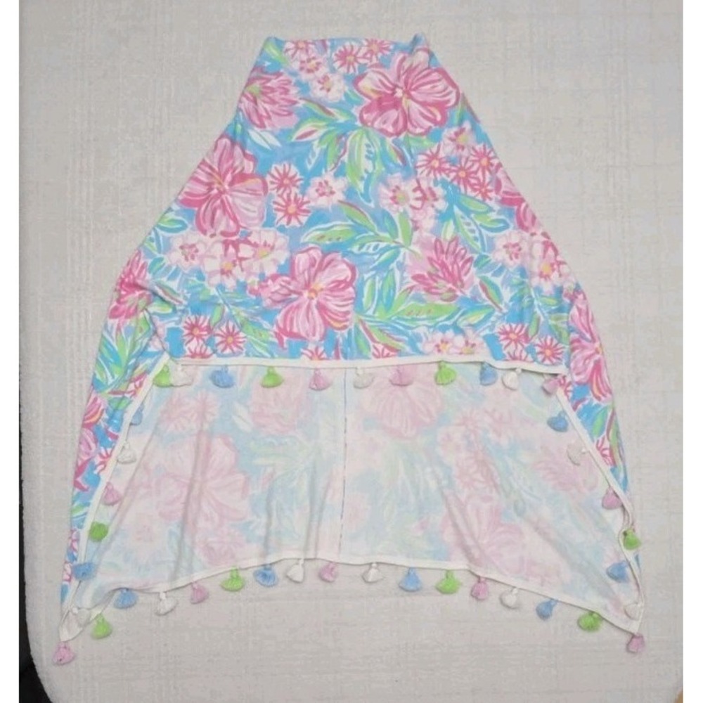Caroline Grace Cashmere Blend Floral Poncho Dress Topper Tassels One Size